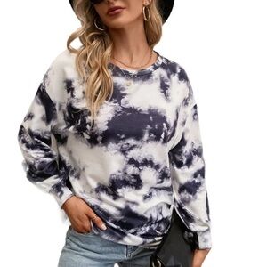 BTFBM size L black & white BOHO tie dye crew neck long sleeve sweatshirt top